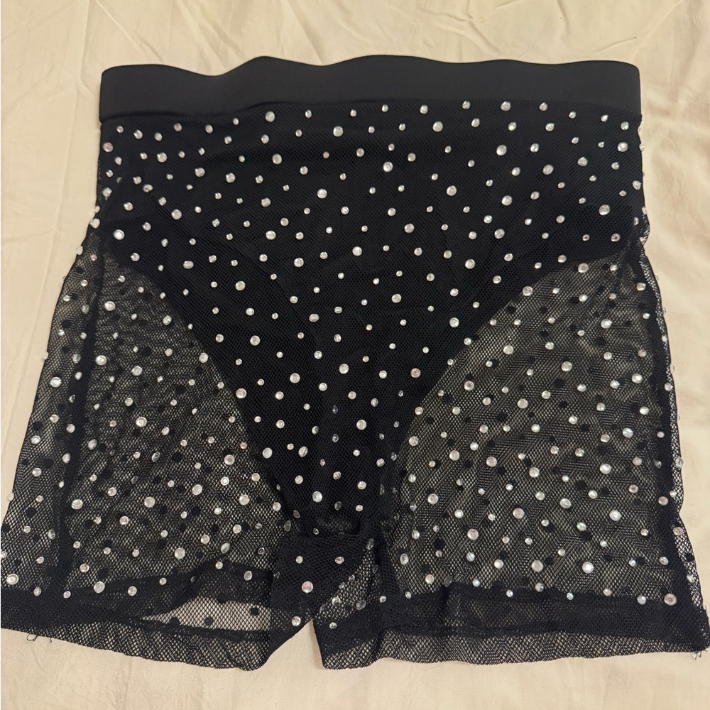 Rhinestone mesh shorts